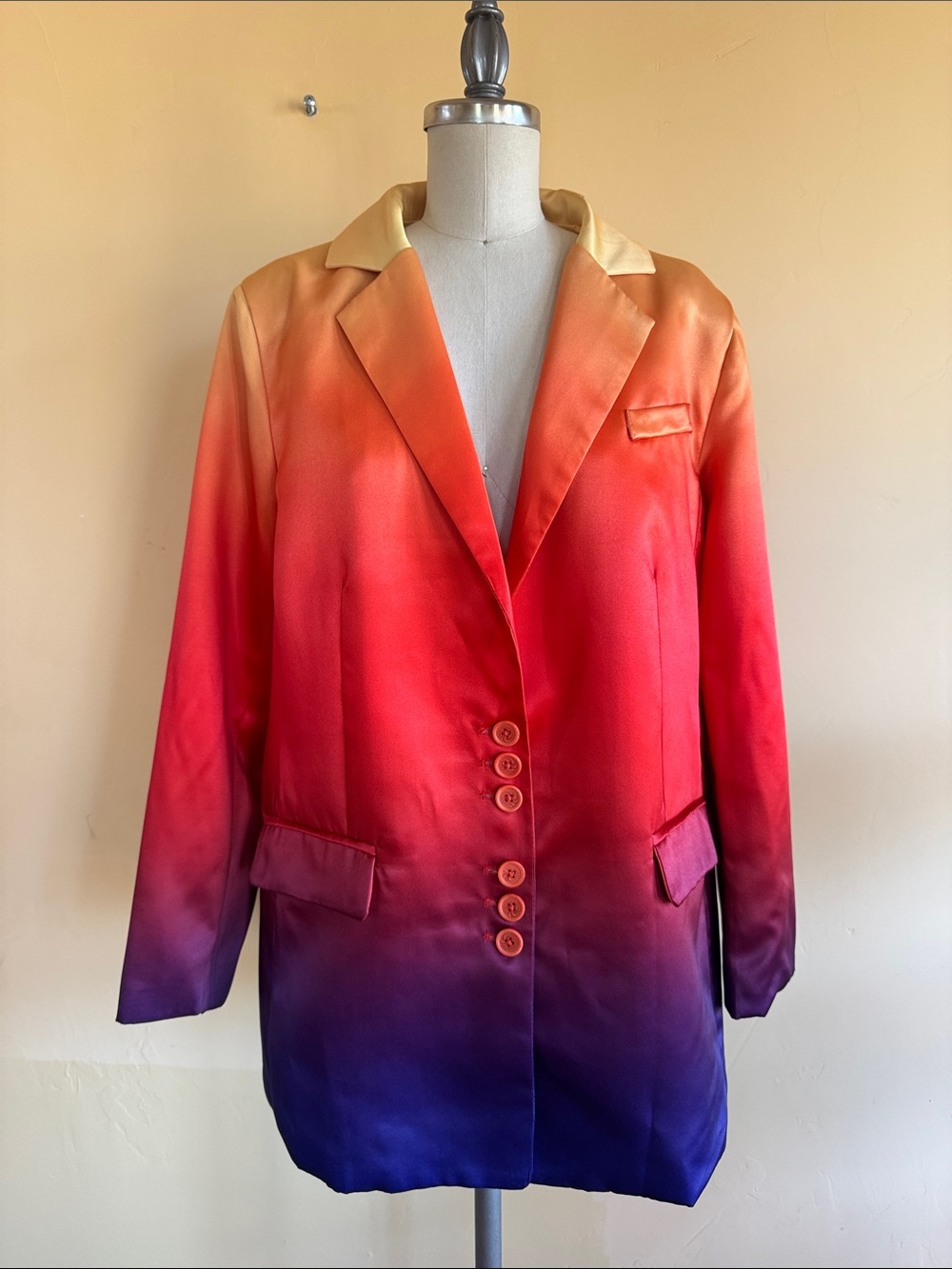 Ombre Satin Blazer Jacket in Red, Orange & Purple